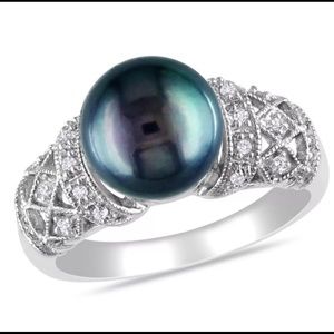 Sterling Silver 925 Black Pearl and White Topaz